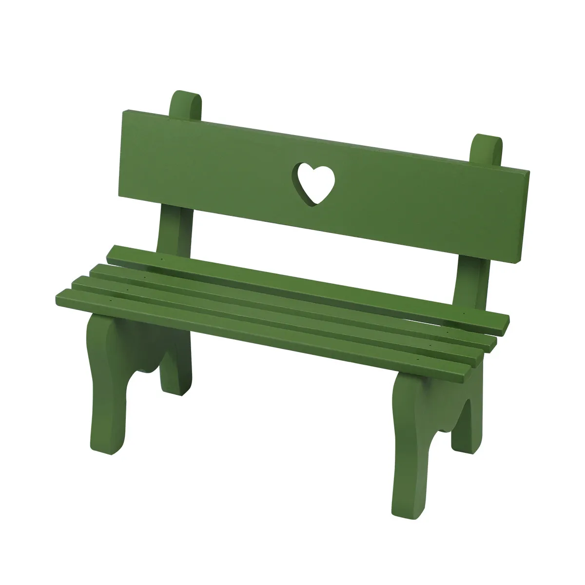 

Miniature Green Wooden Garden Bench Decorative Heart Pattern Porch Chair Landscape Ornament Photo Booth Prop Home Decoration
