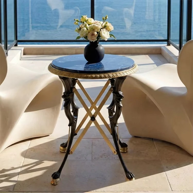 Vintage carved metal blue dome luxury villa decoration living room bedroom side table