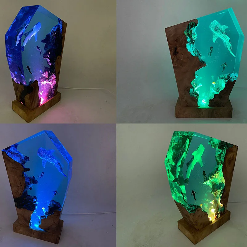 

Ocean Wind Whale Shark Diving Couple Resin Lamp Jellyfish Epoxy Home Decoration Art Craftwork High-Grade Display Piece