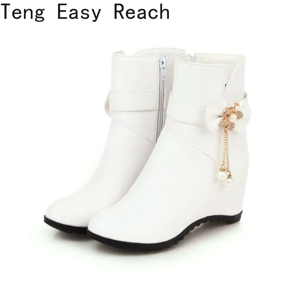 Fashion Wedges Brand Women's Party Shoes White Mid-Calf Boots Winter Boots-Women Round Toe Ladies Autumn 2026 Winter Boots