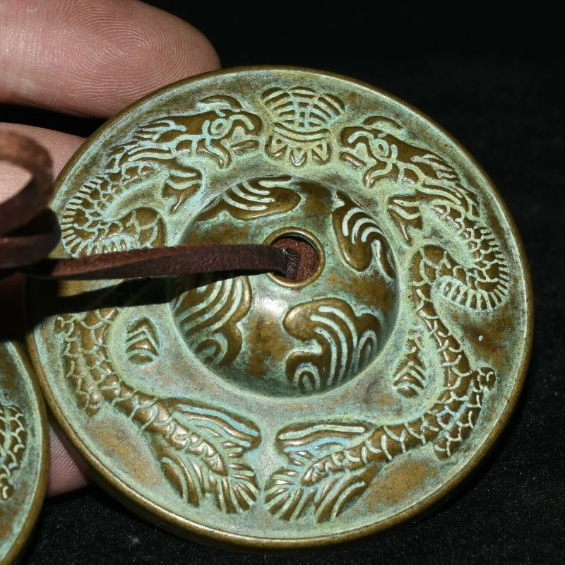 6.5cm Chinese Bronze Double Dragon Tingsha Cymbals Handmade Percussion Musical Instrument Feng Shui Meditation Decor