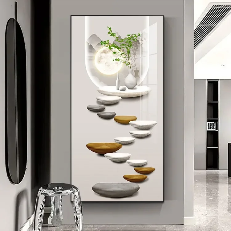 Decorative paintings High-end entry corridor aisle hanging paintings Step by step modern small fresh green plant murals