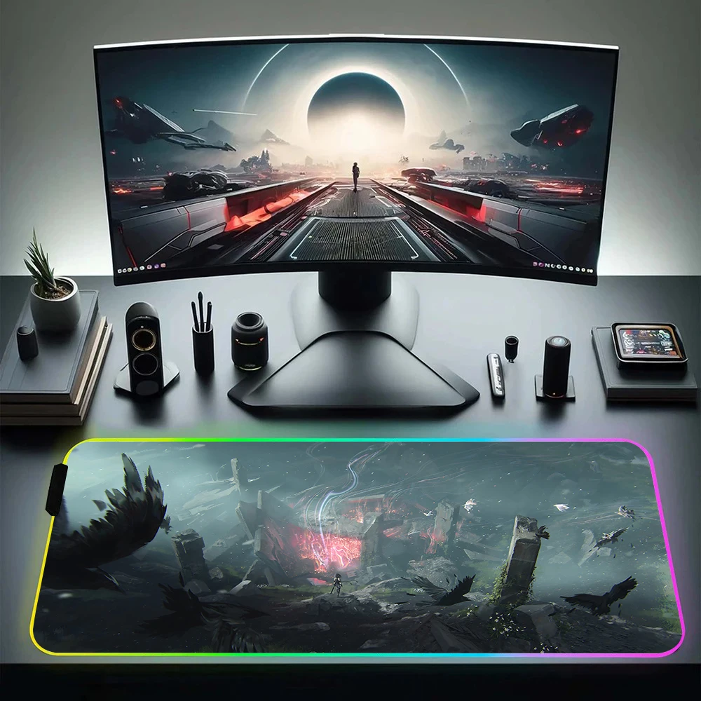 Wuthering Waves Yinlin RGB Pc Gamer Keyboard Mouse Pad Mousepad LED Glowing Mouse Mats Rubber Gaming Computer Mausepad