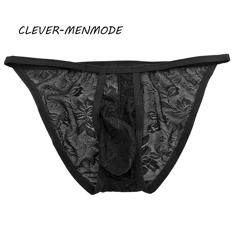 Mens Sexy Hollow Erotic Panties Lace G-string Briefs See-Through Transparent Big Penis Pocket Mini Micro Fetish Sissy Gay Bikini