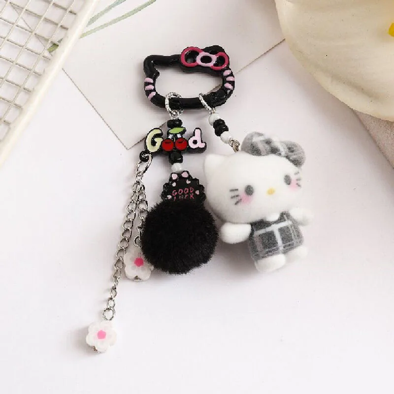 Official Sanrio Hello Kitty Plush Keychain Cute Cartoon Doll Bag Charm Pendant with Bow Pom Pom for Girls Fans Birthday Gift view 6