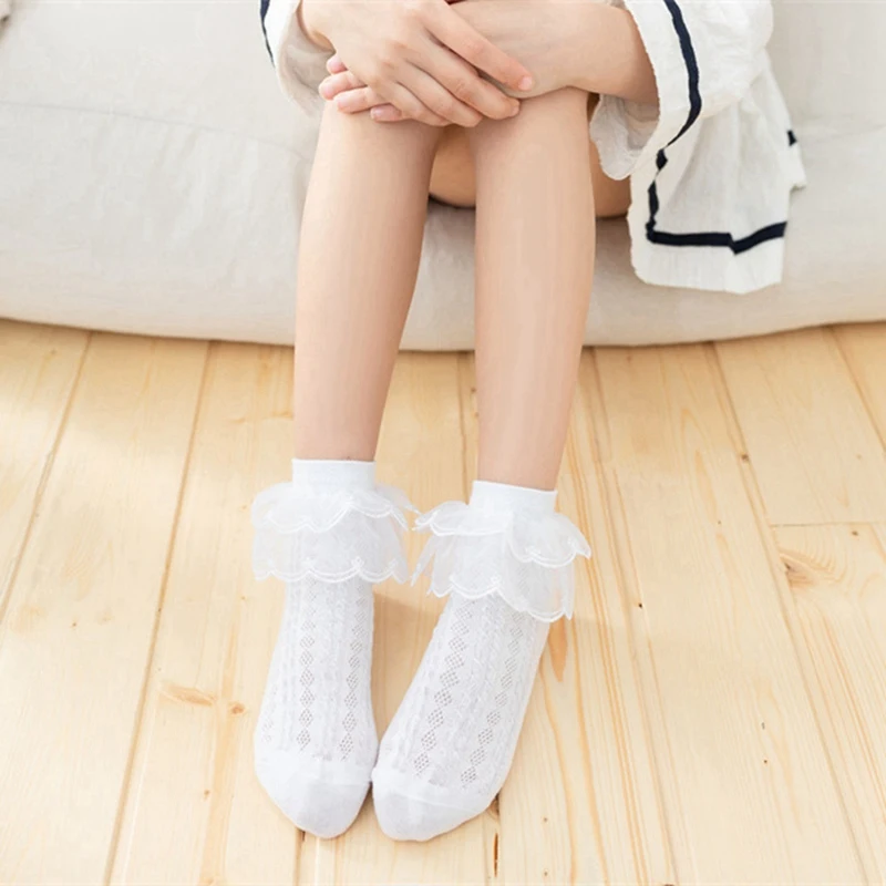 

5Pcs Girls Sweet Princess Socks Cotton Lace Ruffle Mesh Breathable Socks Children Ankle Short Sock Baby Toddler Kids Stocking