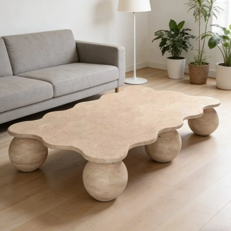✿p Modern Minimalist Natural Travertine Coffee Table Round Luxury Outdoor Furniture for Hospital and Studio