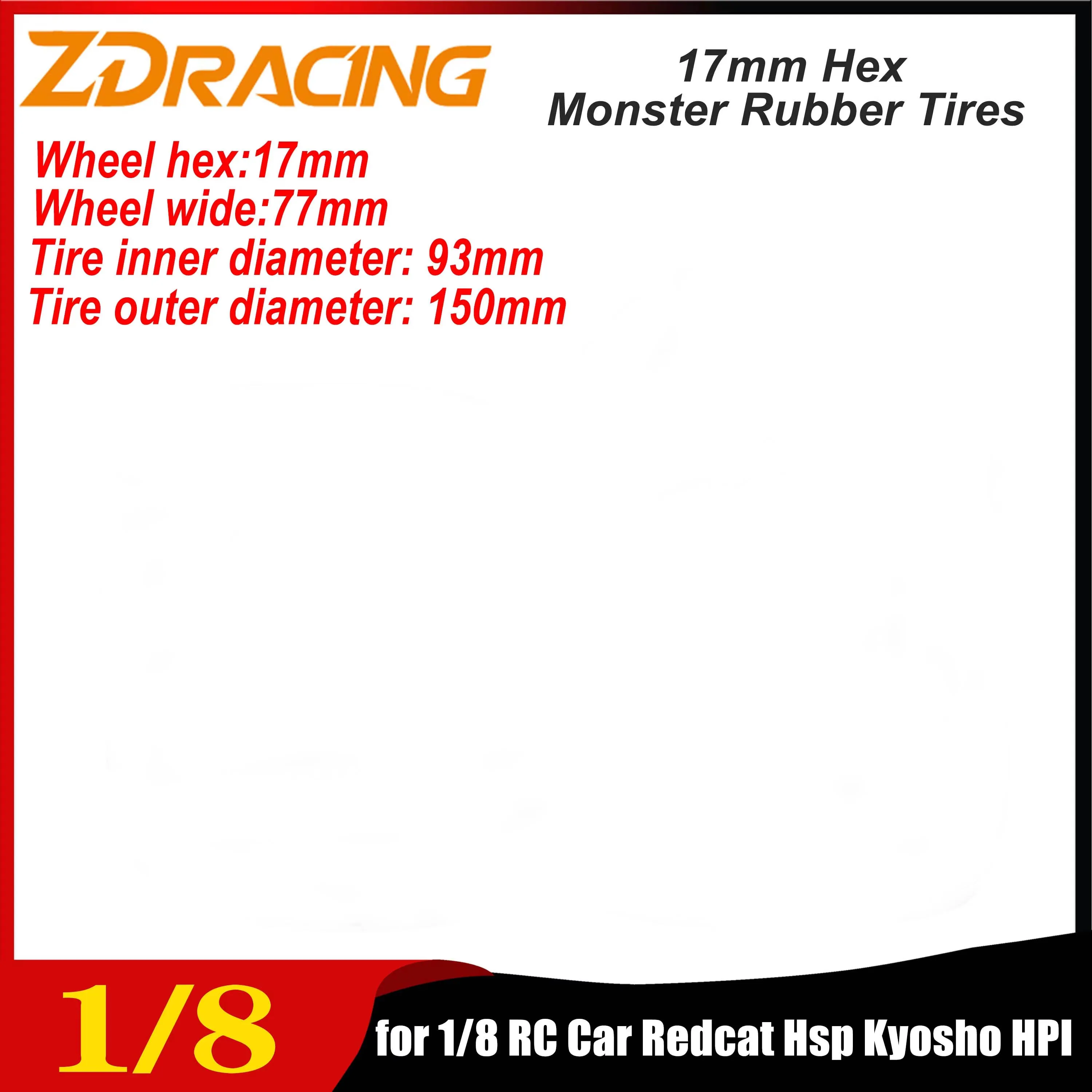 

2/4PCS 1/8 150mm Truggy Monster Truck Tires 17mm Hex Wheel Rubber Tyre for Redcat Hsp Kyosho Hobao Hongnor Team Losi GM DHK HPI