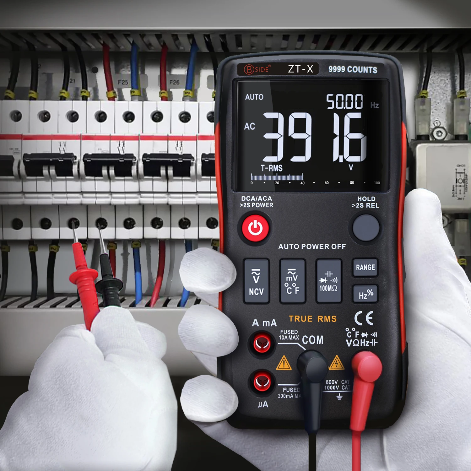 BSIDE ZT-X Professional Handheld Multimeter AC & DC Current & Voltage Detector, HZ, Diode, Capacitor, Ohm, NCV Tester