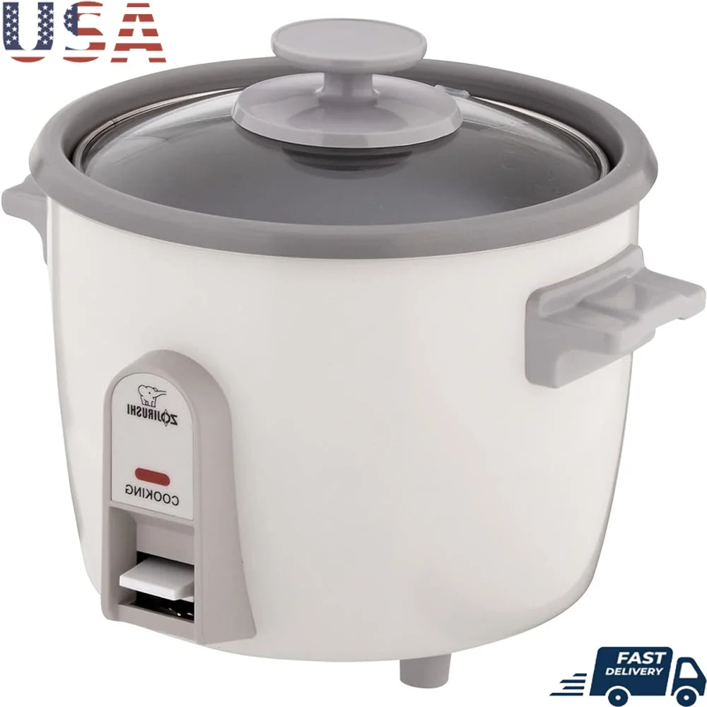 

3 Cup Rice Cooker Electric Steamer Nonstick Inner Pan Glass Lid Easy Control Stay Cool Handles Measuring Cup Included