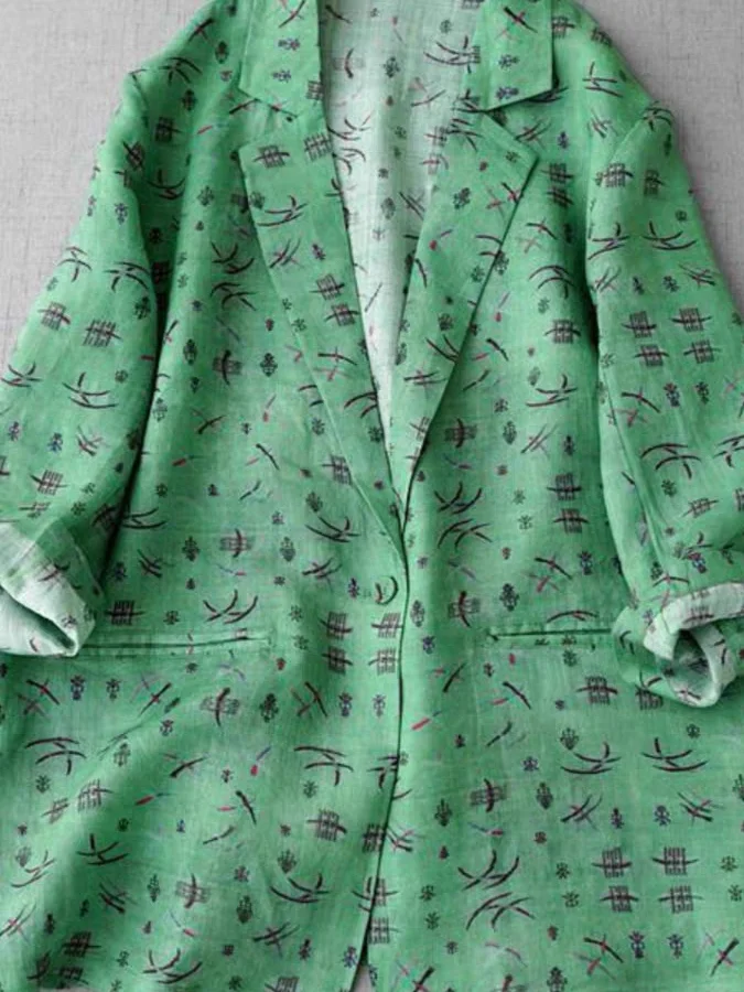 

Повседневный костюм из льняного принта в стиле ретро с цветочным принтом, женский осенний аутлет, свободное пальто обычной длины све, офисная одежда