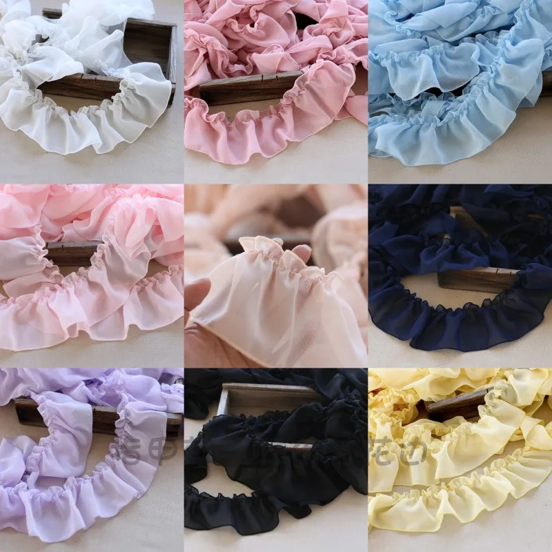 Pleat Lace Trim Ruffled Crumple Chiffon Pleated Fabric Ribbon Cuff Collar Dress, Clothing Sewing Material