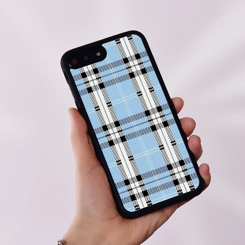 Wildflower Phone Case Cover for iPhone 6 6S 7 8 Plus X XS XR 11 12 13 14 15 Mini Pro Max Scottish Designer Blue Tartan Tweed