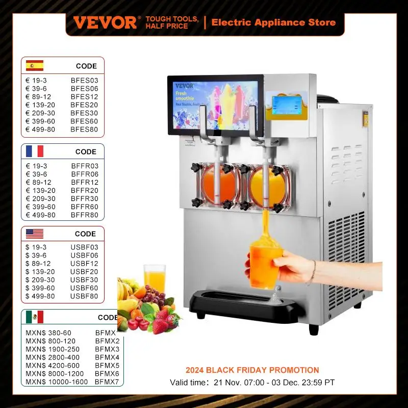 VEVOR 8L / 2.1 Gal Slushy Margarita Machine Double Bowl Smoothie Frozen Drink Beverage Dispenser Slushie Maker  for Restaurants