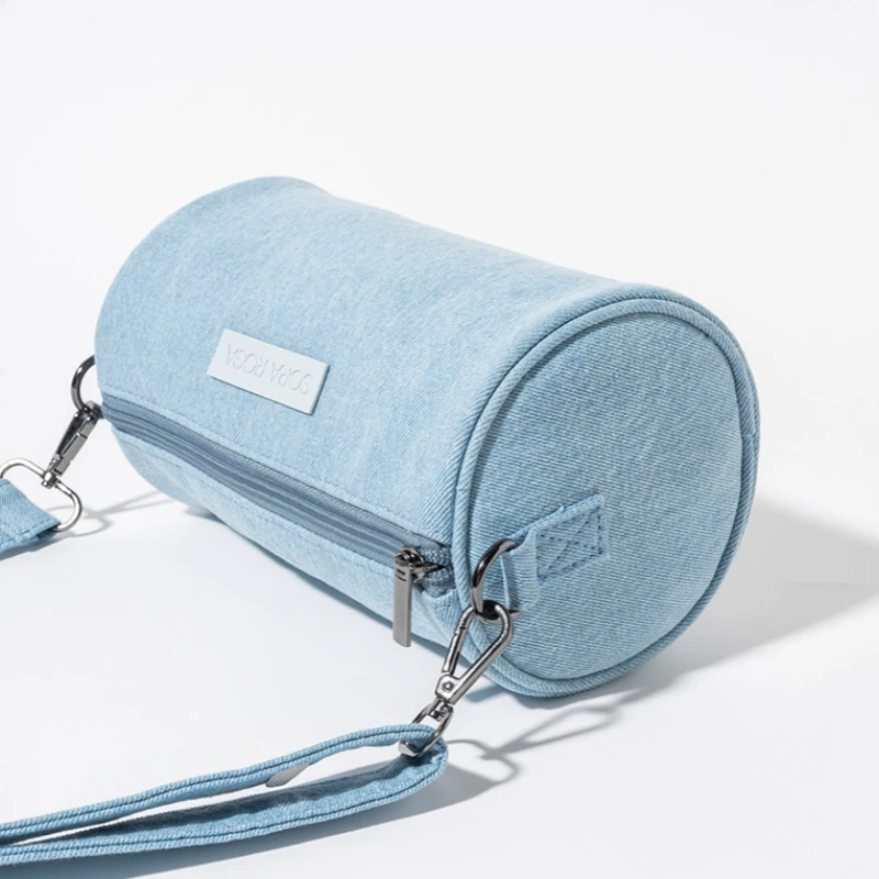 Japanese Style Cylindrical Light Blue Denim Crossbody Bag Spring Summer One Shoulder Armpit Small Bags for Femele Bolsa Feminina