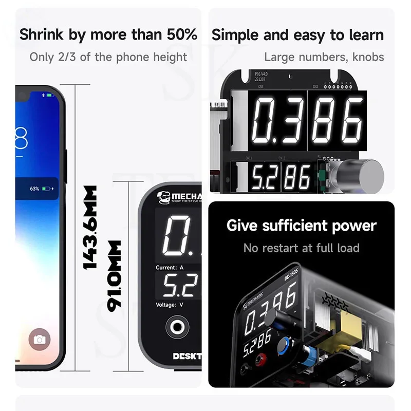 Smart Adjustable Desktop Power MECHANIC DC-1505 Universal Interface Digital Display Fast Charging for Mobile Phone PCB Repair