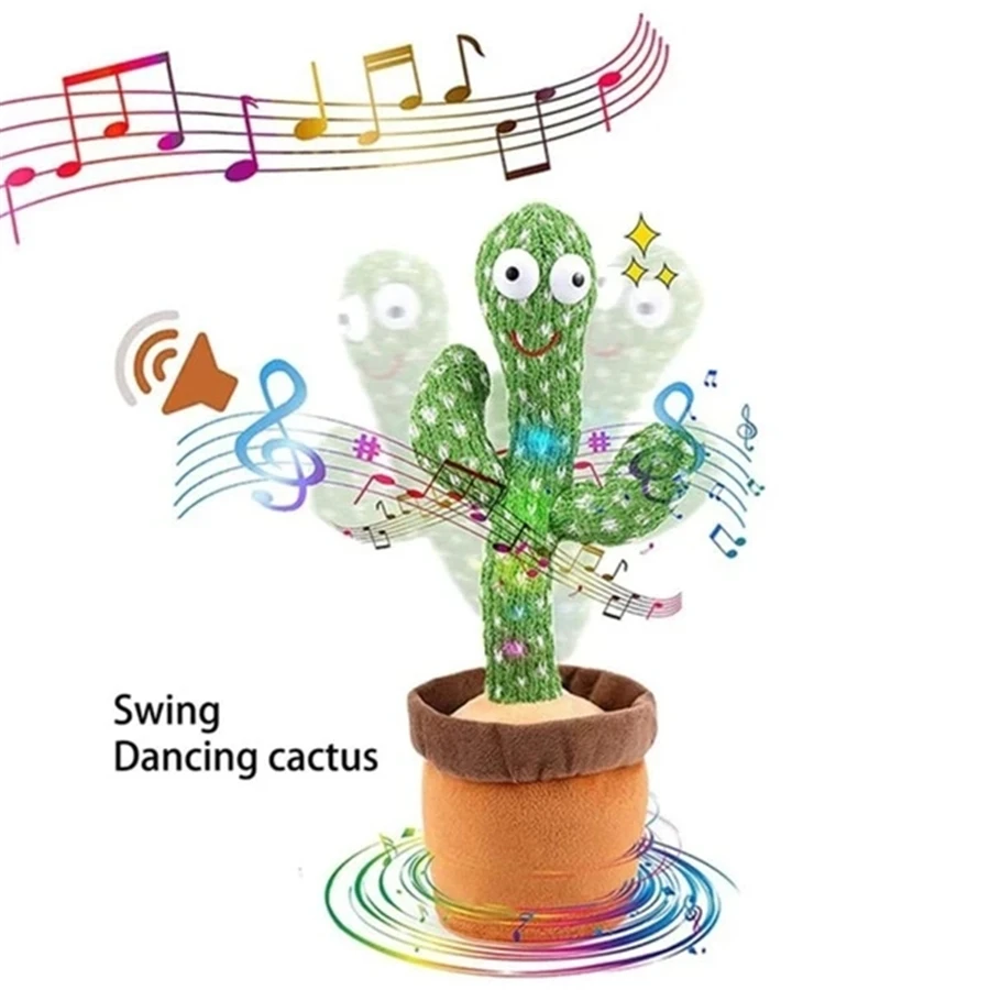 Kids Adult USB Electric Singing and Dancing Recording Repeater Cactus Plush Funny Decompression Toys Party Games & Activities