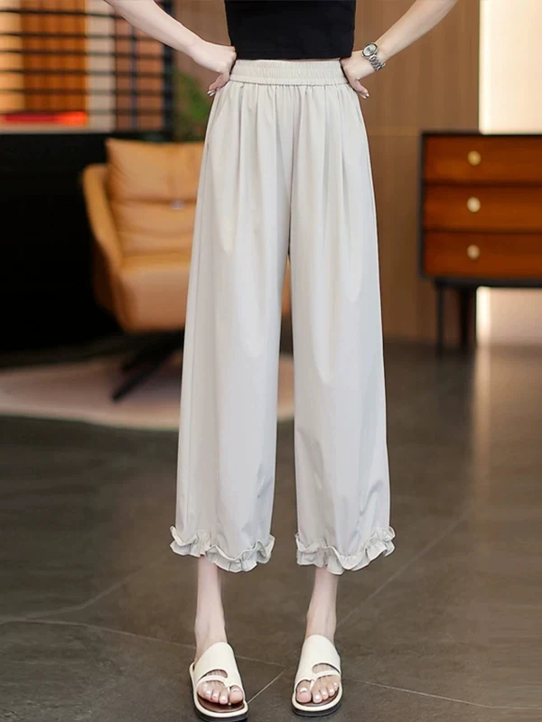 

plus Size Summer Thin Elastic Waist Loose Slimming Lantern Pants Casual Breathable Slimming Flower Bud Pants High Waist Wide Leg