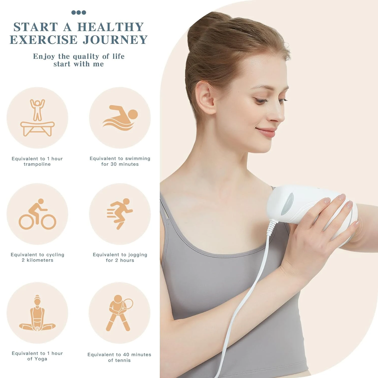 Electric massager with 8 massage heads for tummy, legs and hips to help shape the body, relax the body, and relieve stress.