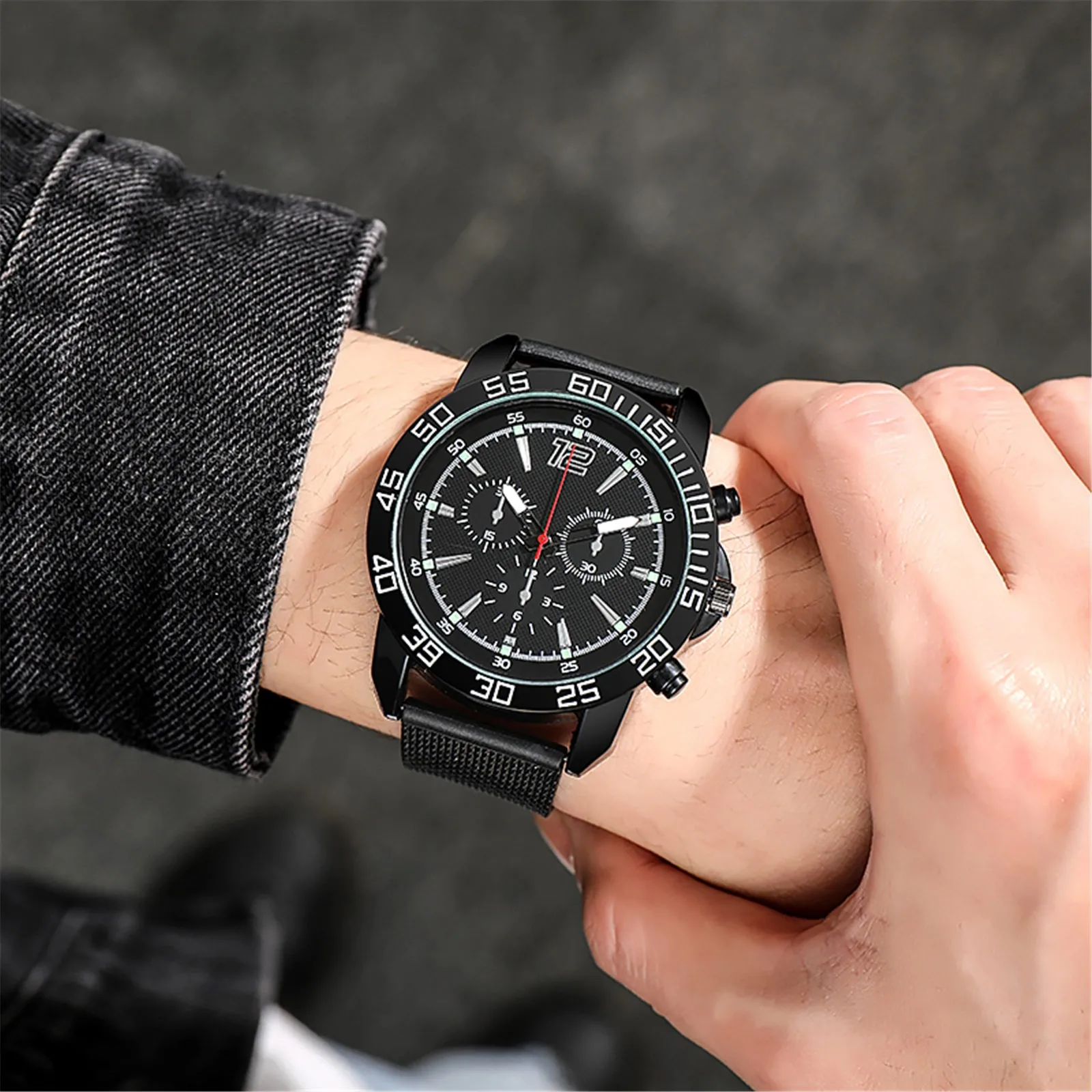 ساعة إلكترونية للرجال بحزام عمل مضيء ساعة كاجوال شبكية ساعة رجالية Te37