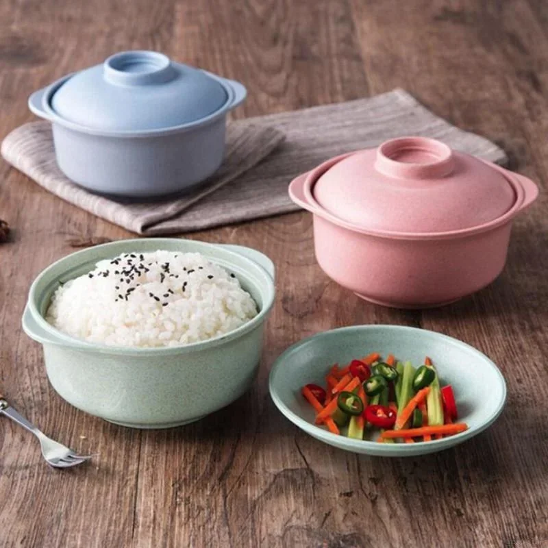 Tigela De Ramen De Palha De Trigo Com Tampa, Talheres De Fibra De Plástico, Caçarola De Casa, Instant Noodles Bowls, Tigela De Sopa Grande, Suprimentos De Cozinha