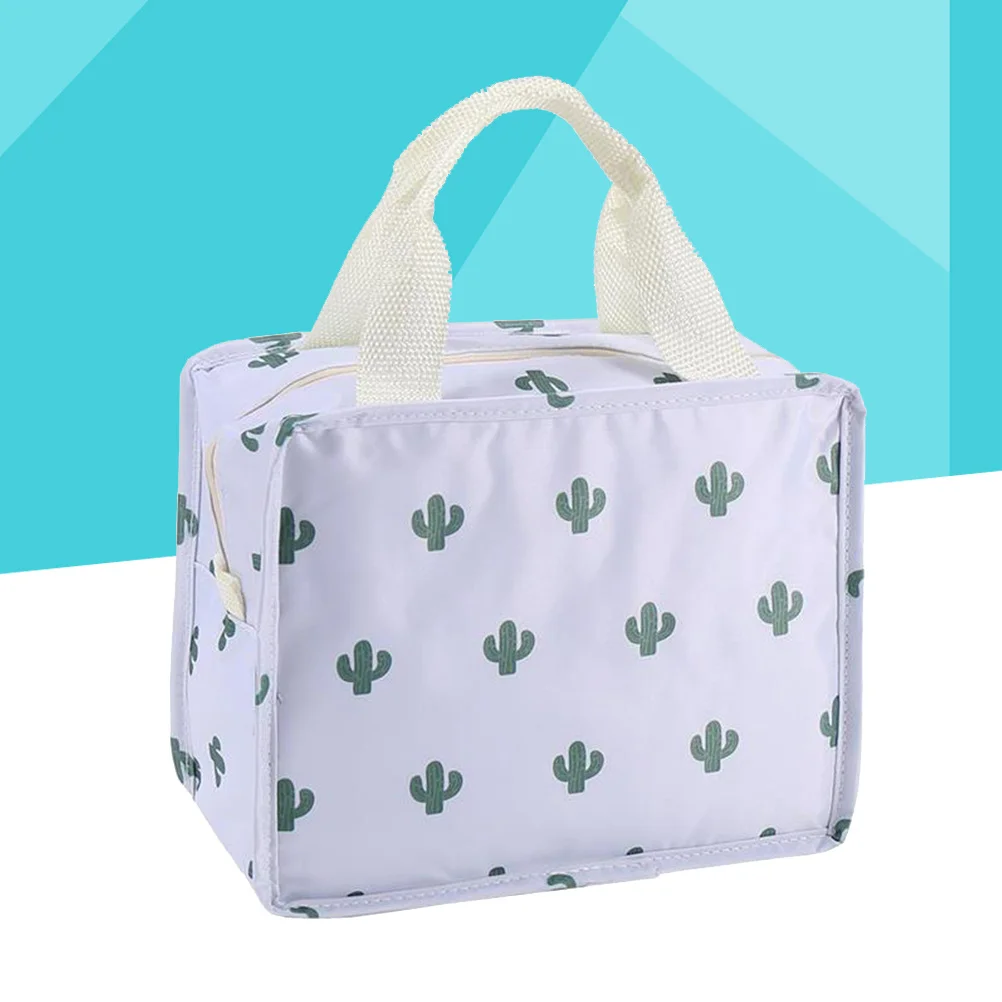 

Cartoon Patterned Cactus Thermal Lunch Box Bag Portable Waterproof Carry Storage Pouch Lunch Bag for Women Kids 22x18cm