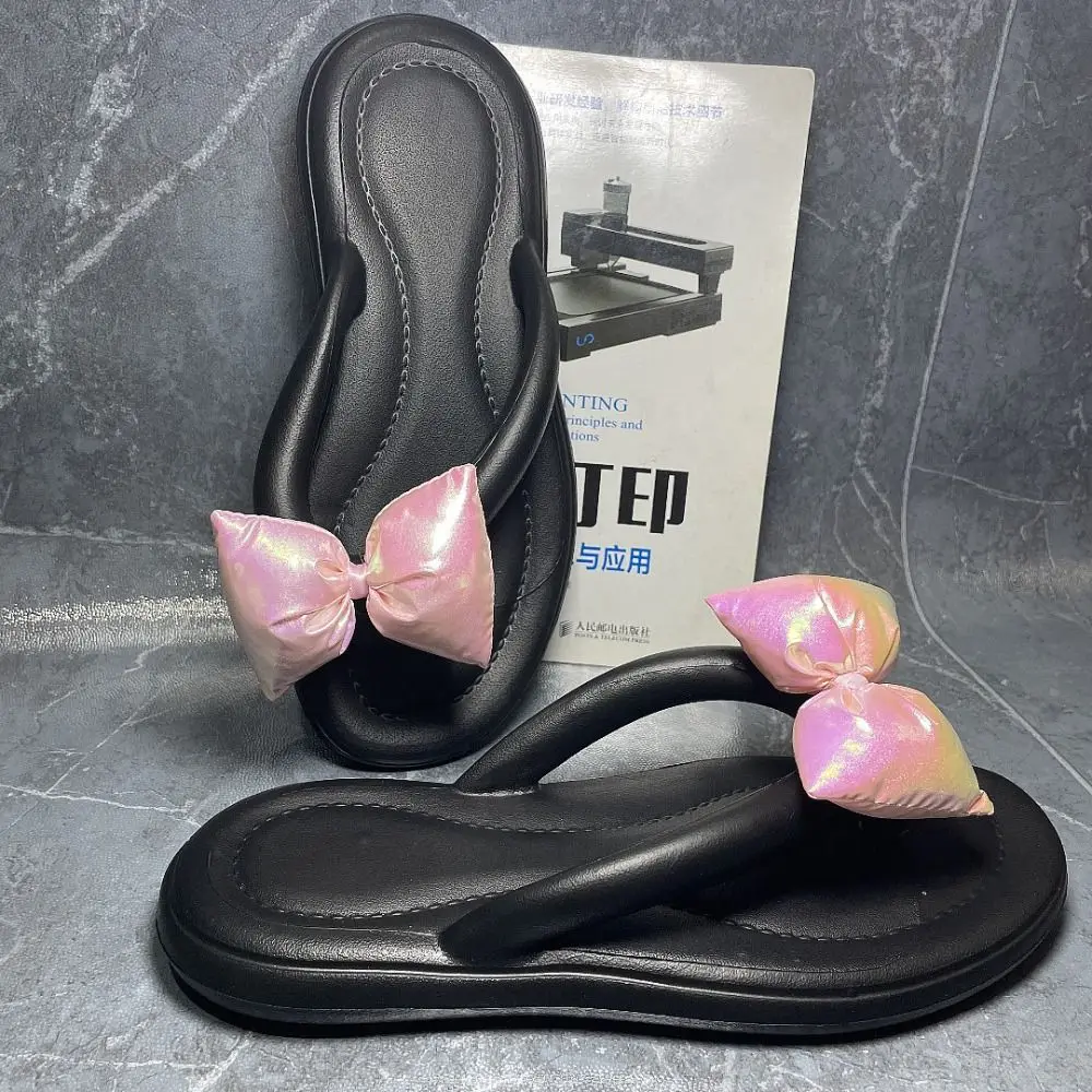 Moda doce cor feminina chinelos bowknot anti-skid praia flip flops sola macia eva verão slides sandálias casa