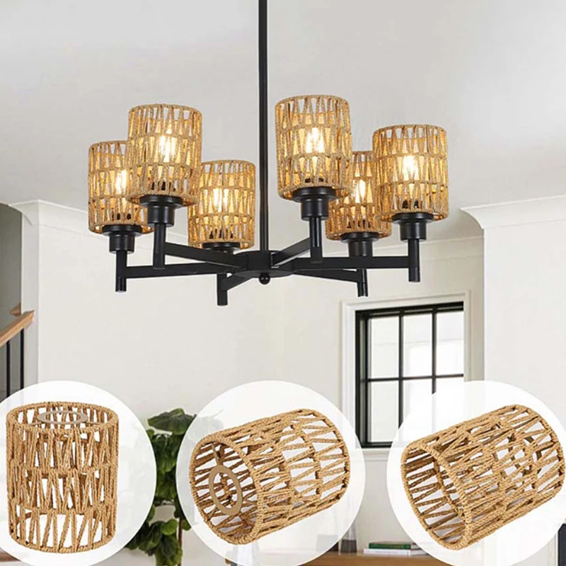 1PC Bohemian Style Handwoven Home Decor Ceiling Lamp Woven Lampshade Rattan Lampshade Pendant Lamp 12*15cm Pendant Lamp Shade