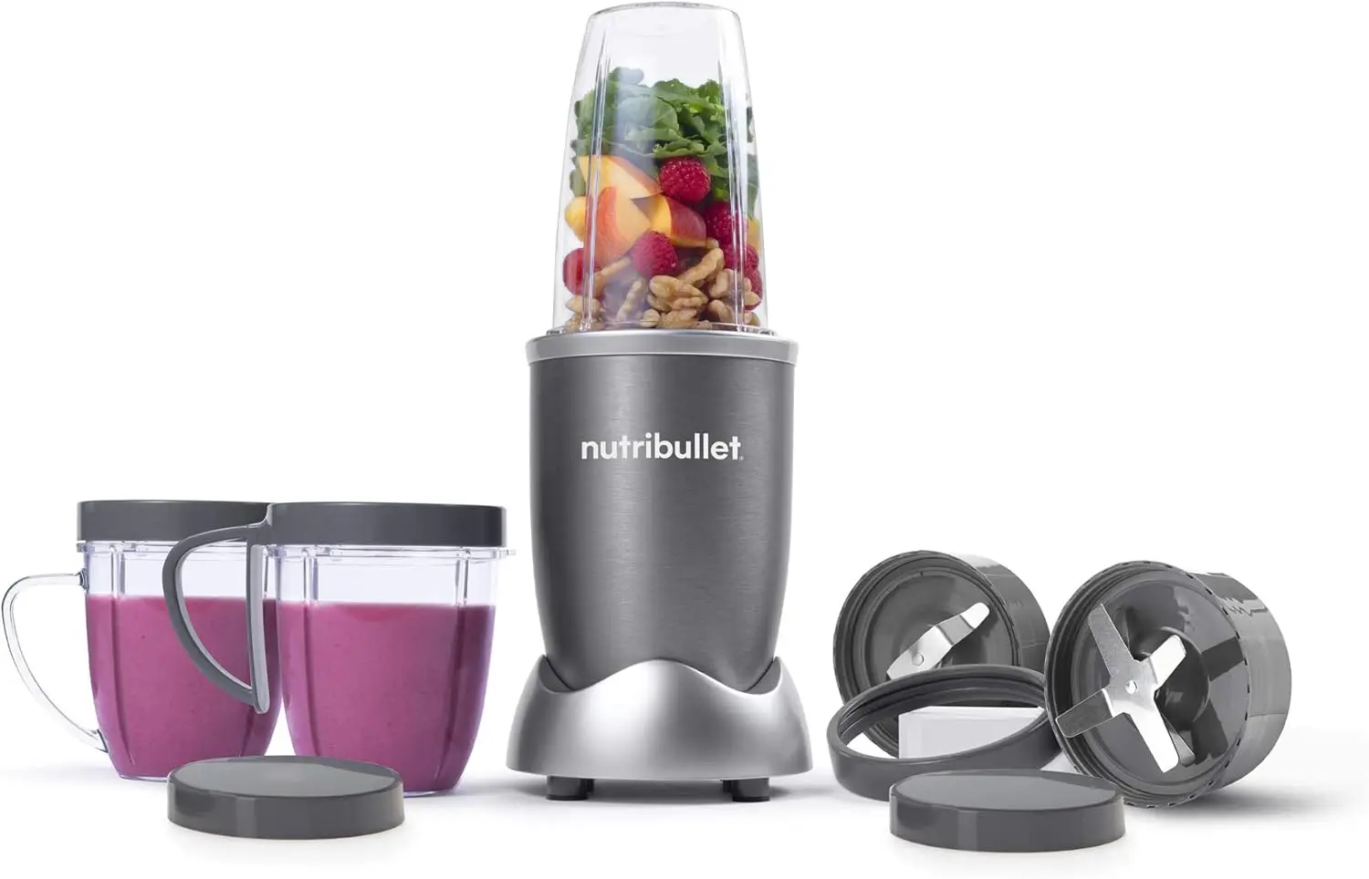 

High-Speed 12-Piece Blender and Mixer Set, 600W Power, Compact Gray Kitchen Appliance for Smoothies, Soups, and Purees