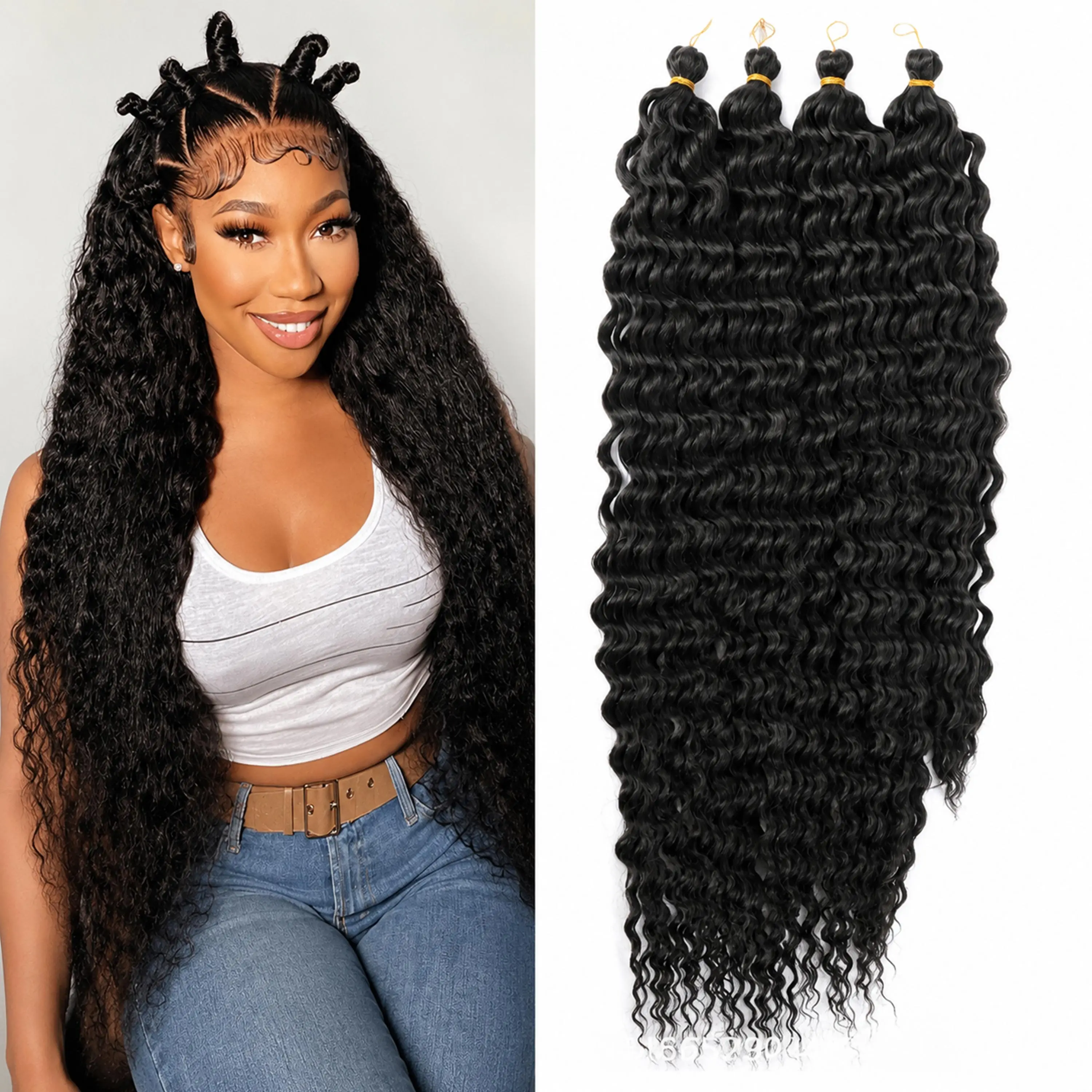4 Bundle Deals Deep Water Wave Crochet Hair 20 24 28 34 inch Extension For Women Child Handle Curtain Afro Kinky Curly Hair