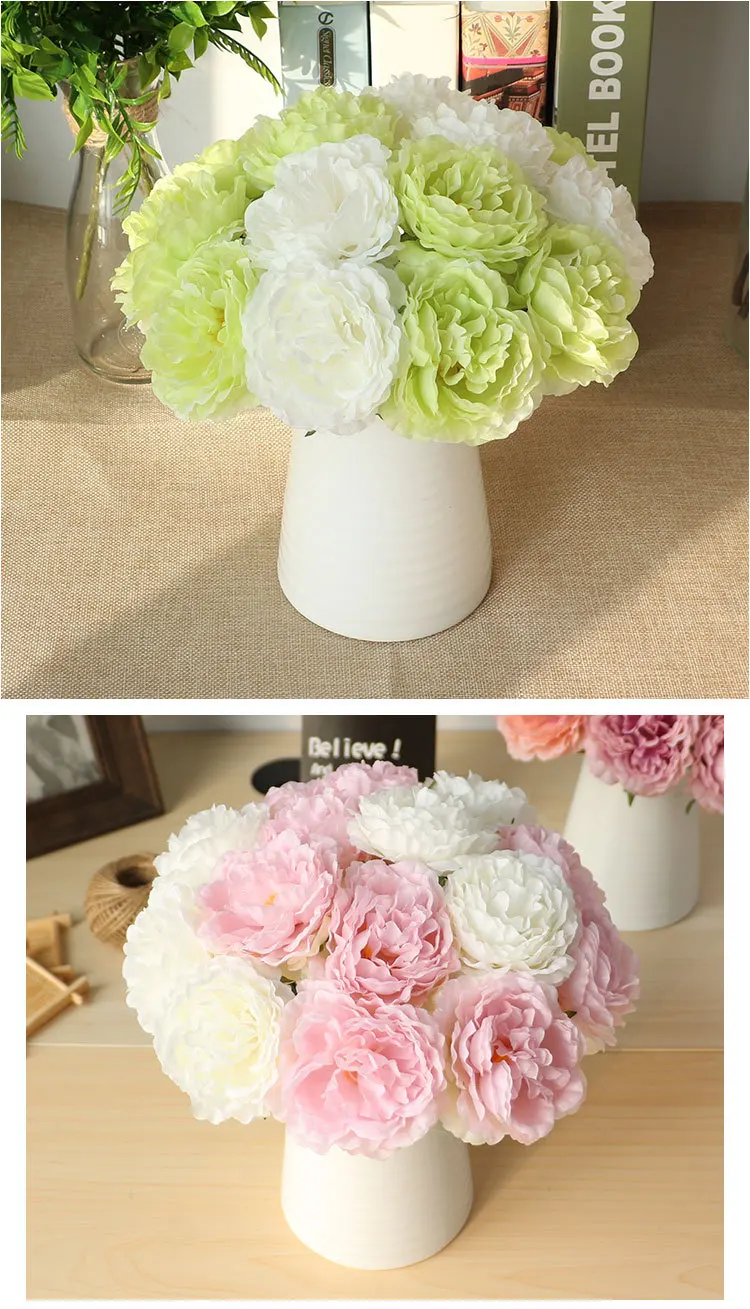 5 Köpfe/Bouquet Pfingstrosen Künstliche Blumen Heimdekoration Seiden-Kunstblumen Pfingstrosen künstliche Blumen für Hochzeits-DIY-Dekoration. – Detail 6