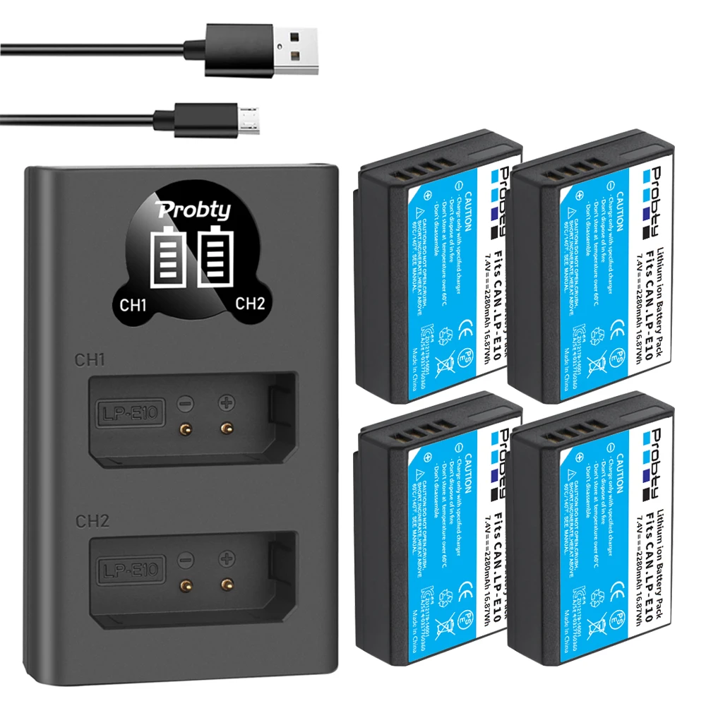 

2280mAh LP-E10 LP E10 LPE10 Battery and Charger for Canon EOS 1100D 1200D 1300D Kiss X50 X70 X80 Rebel T3 Batteries