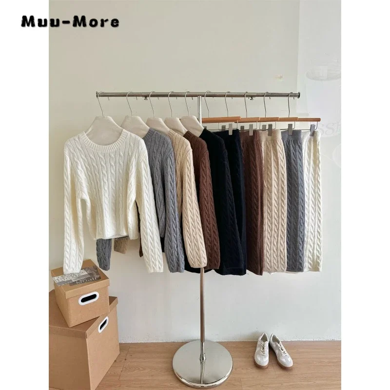 2023 Winter Elegant Sexy Solid Color 2 Piece Set Women Long Sleeve Sweater + A-line Skirt Office Lady Two Piece Skirt Set