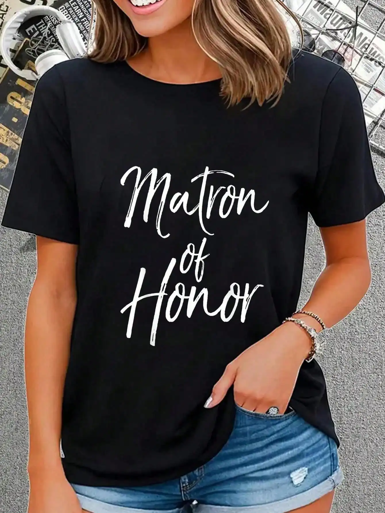 Bruidsfeestcadeaus - Schattig Matron Of Honor grafisch T-shirt, ronde hals, korte mouw, T-shirt voor dames en heren, grafisch T-shirt