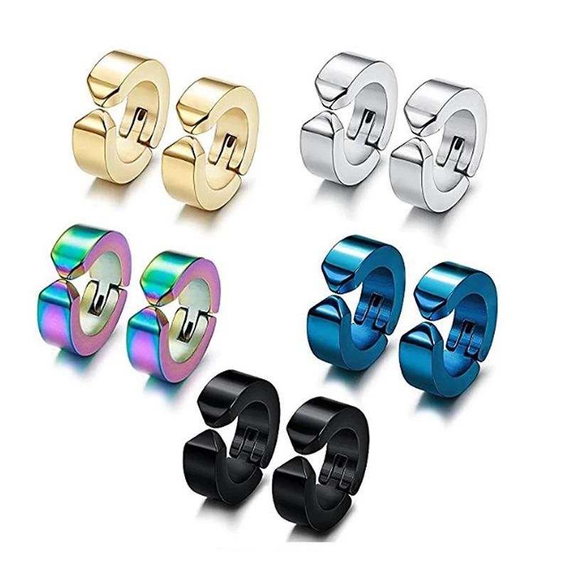 1 Pair Unisex Punk Non Piercing Ear Clip Earrings For Women Men Gothic Hip Hop Round Titanium Steel Buckle Earring Jewelry Gift