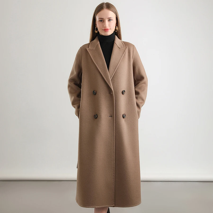 

Cashmere Coat For Women Real Wool Coat Suit Collar High Quality Autumn Wool & Blends Long Jacket