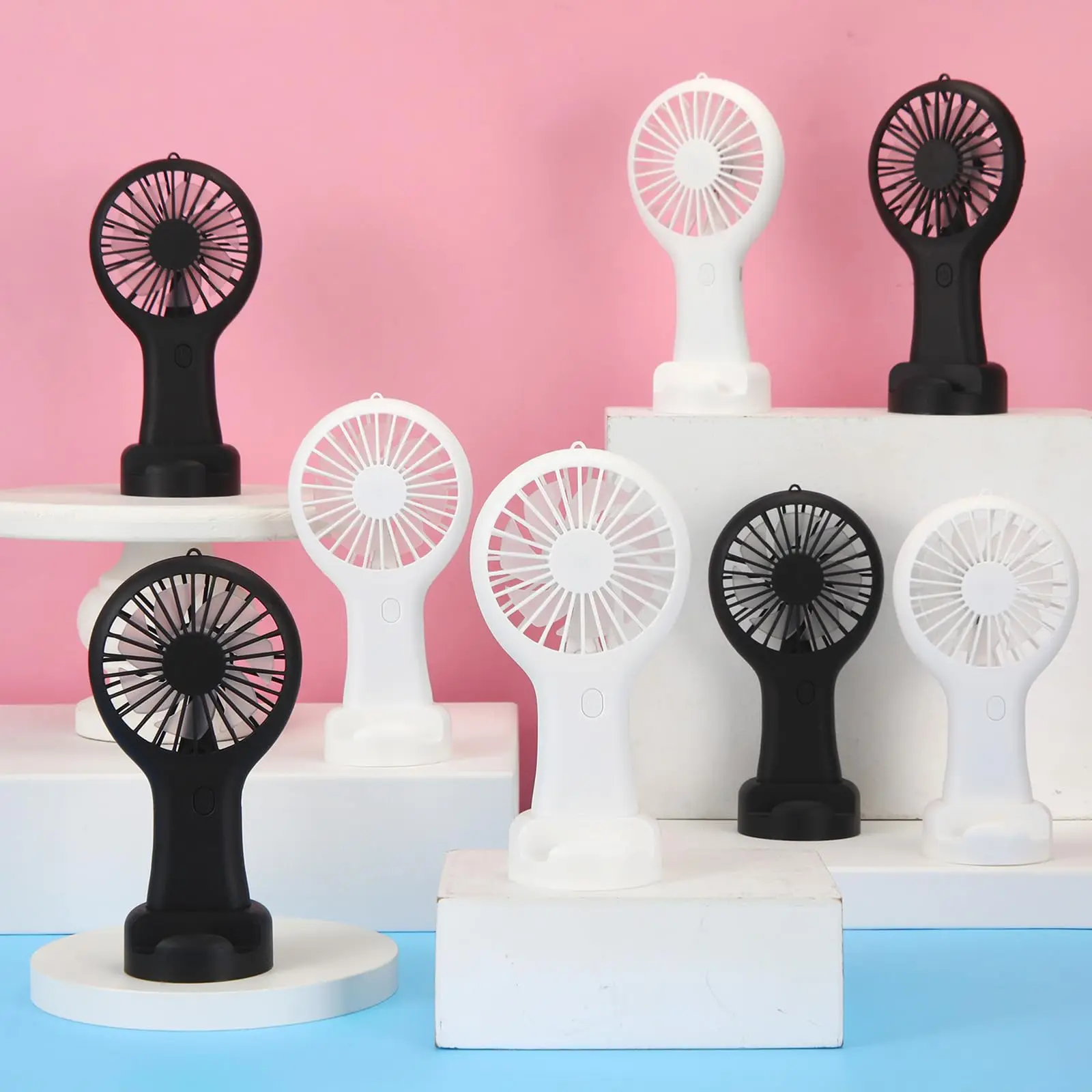 12PCS Mini Handheld Fan Bulk USB Electric Fan Rechargeable With Cable Small Travel Desk Fan Summer Holiday Party Wedding Gifts