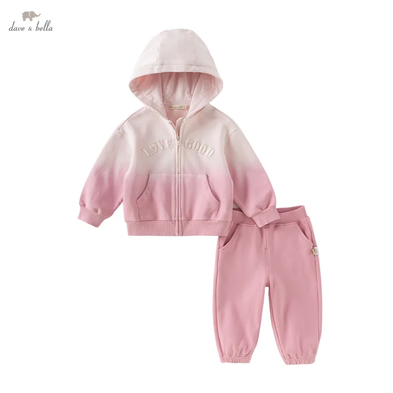 Dave Bella Girls' Suit 2025 New Spring Children's Two-Piece Set Casual Gradient Color Hoodie Loose pants Sport Outdoor DB1251056