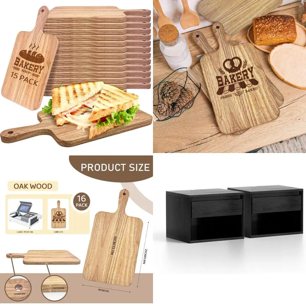 

15 Pack Oak Wood Cutting Board Bulk Wooden Serving Tray Kitchen Chopping Boards with Handle for Charcuterie Housewarming Gift (1