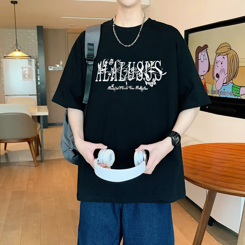 

300gsm Summer Men's Embroidery T Shirt Heavy Cotton O Neck Short Sleeve T-Shirts Casual Solid Loose Hip Hop Streetwear Top Tees