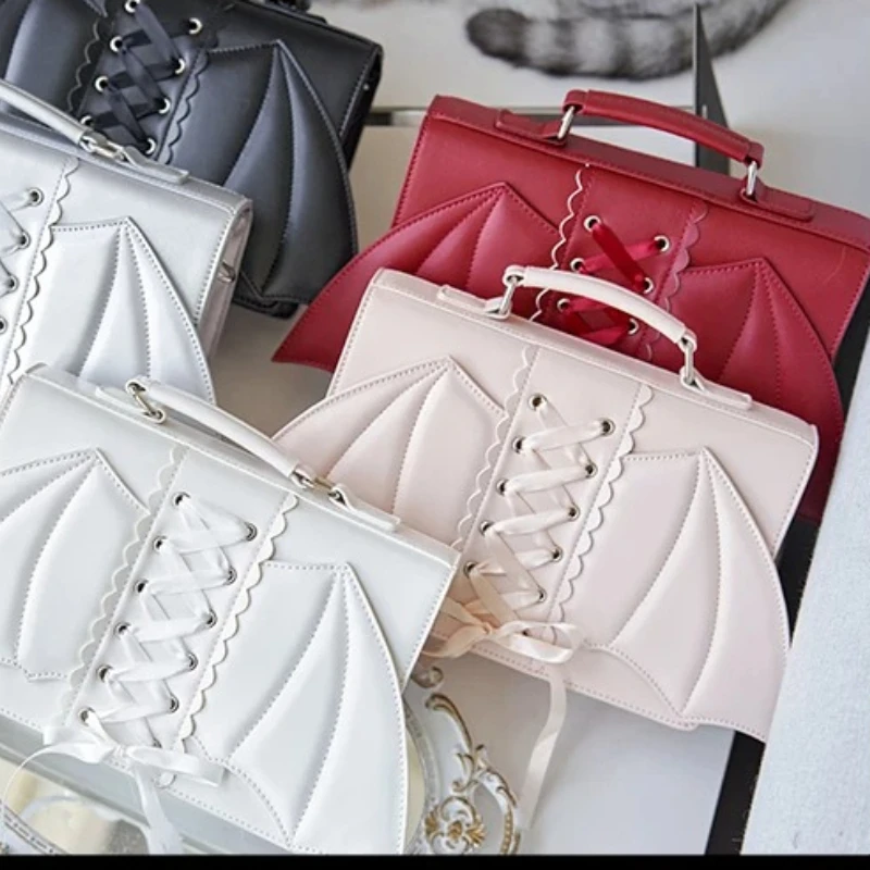 Original Daily Sweet and Cool Ribbon Pain One Shoulder Crossbody Small Food Lta Bag for Women Bat Wings Gothic Backpack Female