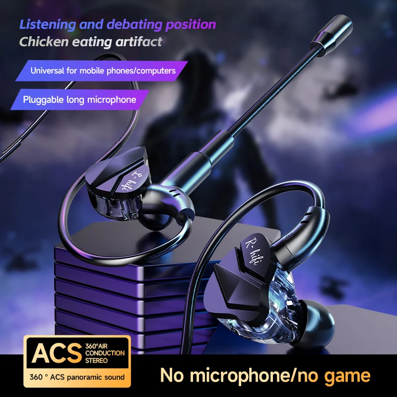 Gamer-Gaming-Kopfhörer mit HD-Mikrofon, 3,5 mm und Typ C, In-Ear-Kopfhörer, kabelgebundener Kopfhörer, HiFi-Stereo-Headset für iPhone, Samsung