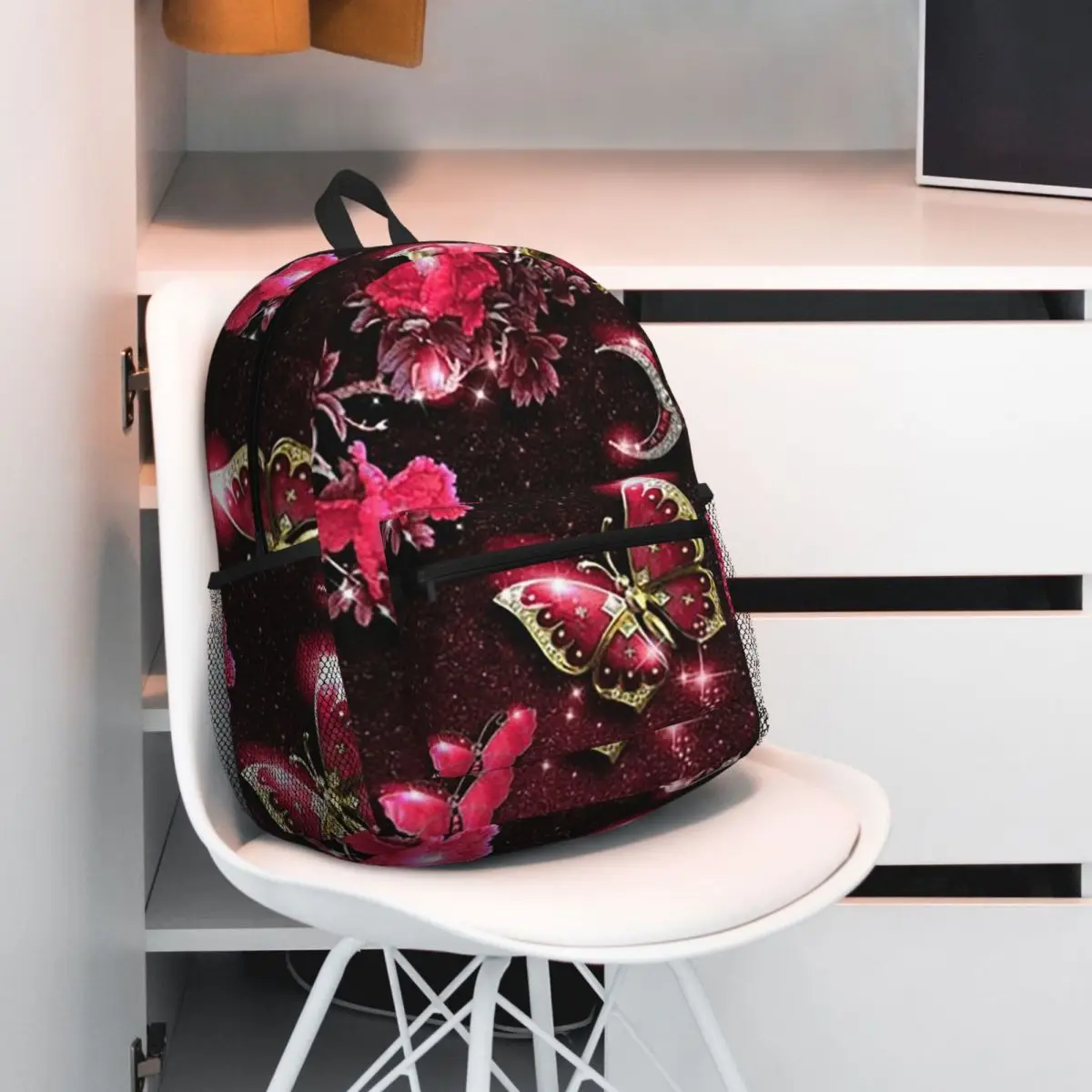 

Студенческий рюкзак с красной бабочкой и луной, школьная сумка, походный дорожный рюкзак для мужчин и женщин, модная сумка для книг, сумки на плечо