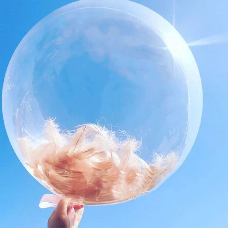 Transparente Bobo-Ballons, bunt, mit Federn gefüllt, Ballonzubehör, Dekor, Hochzeit, Valentinstag, DIY, Basteln, Füllen von Feathe-Ballon – Detail 4