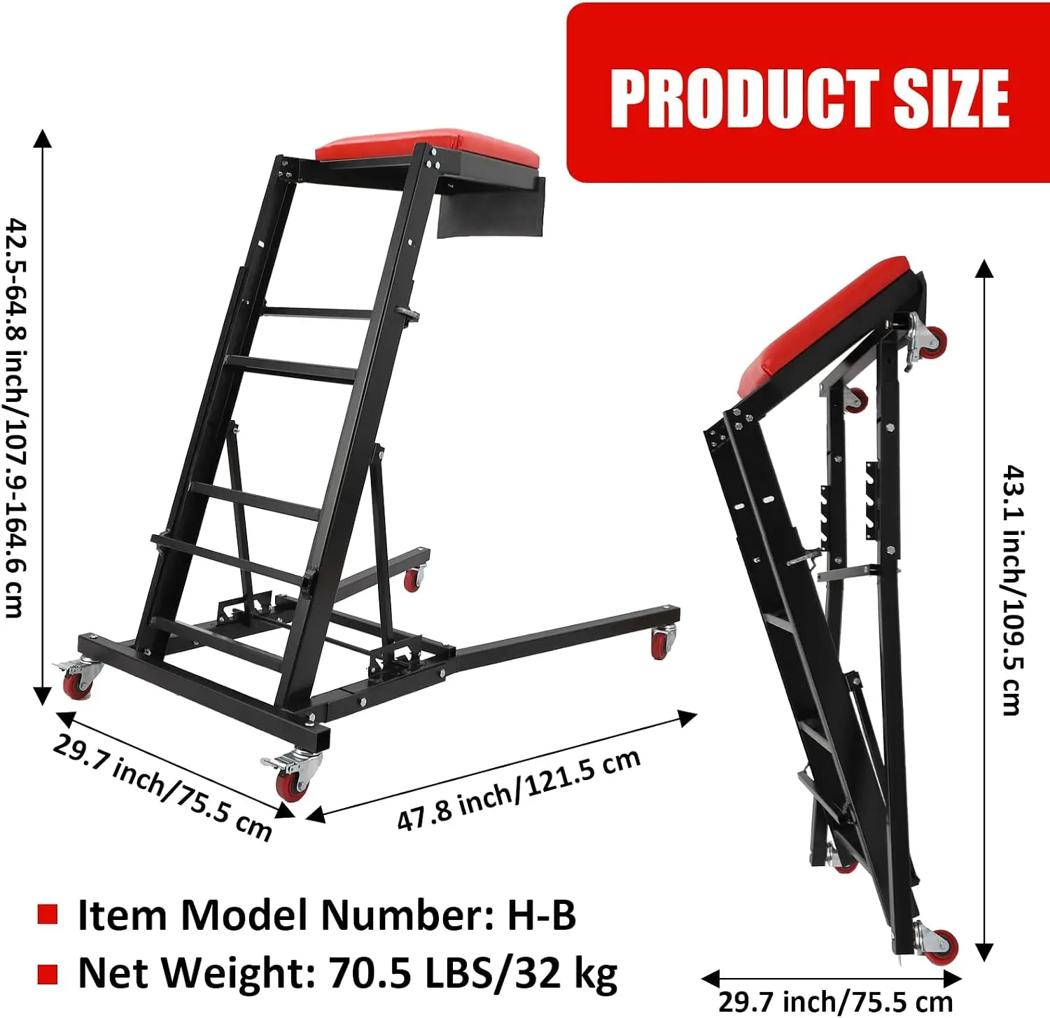 Heavy Duty Steel Automotive Mechanic Creeper Adjustable Length 42.5 to 64.8 | Inches Foldable Rolling Repair Crawler with 6 Swivel Casters 400 lbs Load Capacity Padded Support for Garage Workshop Car