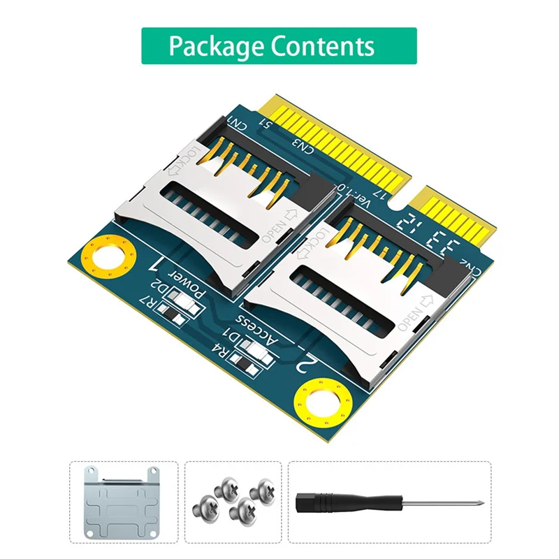بطاقة محول PCIE صغيرة متينة إلى 2 Micro-SD بطاقة PCIE صغيرة إلى وحدة TF مزدوجة وحدة قارئ SSD للكمبيوتر المحمول، PCIE صغير إلى 2 محول Micro-SD