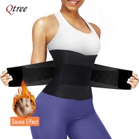 Qtree Hot Neoprene Waist Trainer Belt Women Sauna Sweat Body Shaper Corset Fat Burner Corset Waist Trainer Double Control Strap