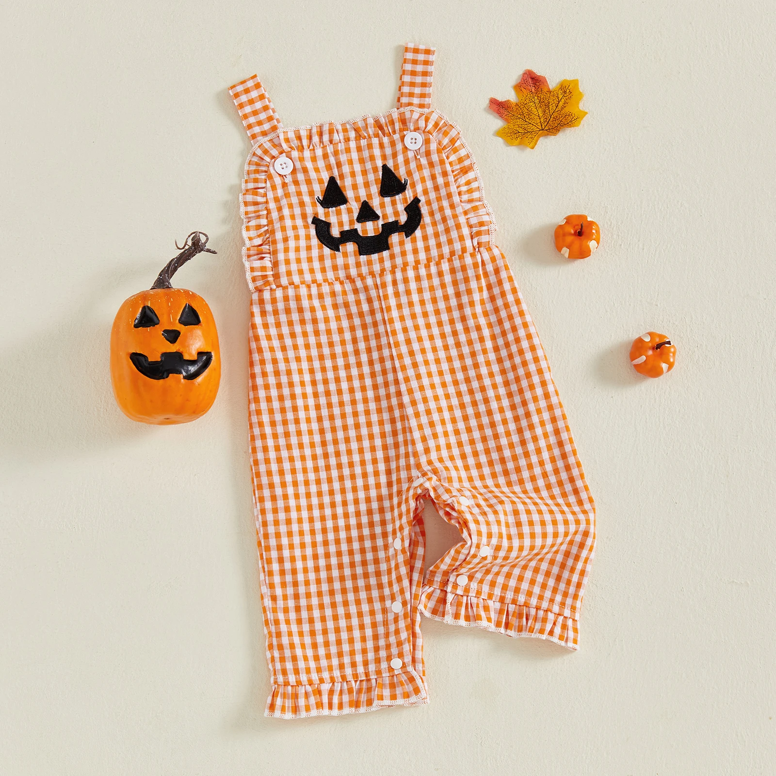 

My First Halloween Baby Girl Outfit Newborn Pumpkin Romper Ruffle Jumpsuit Overalls Cute 1Piece Christmas Clothes