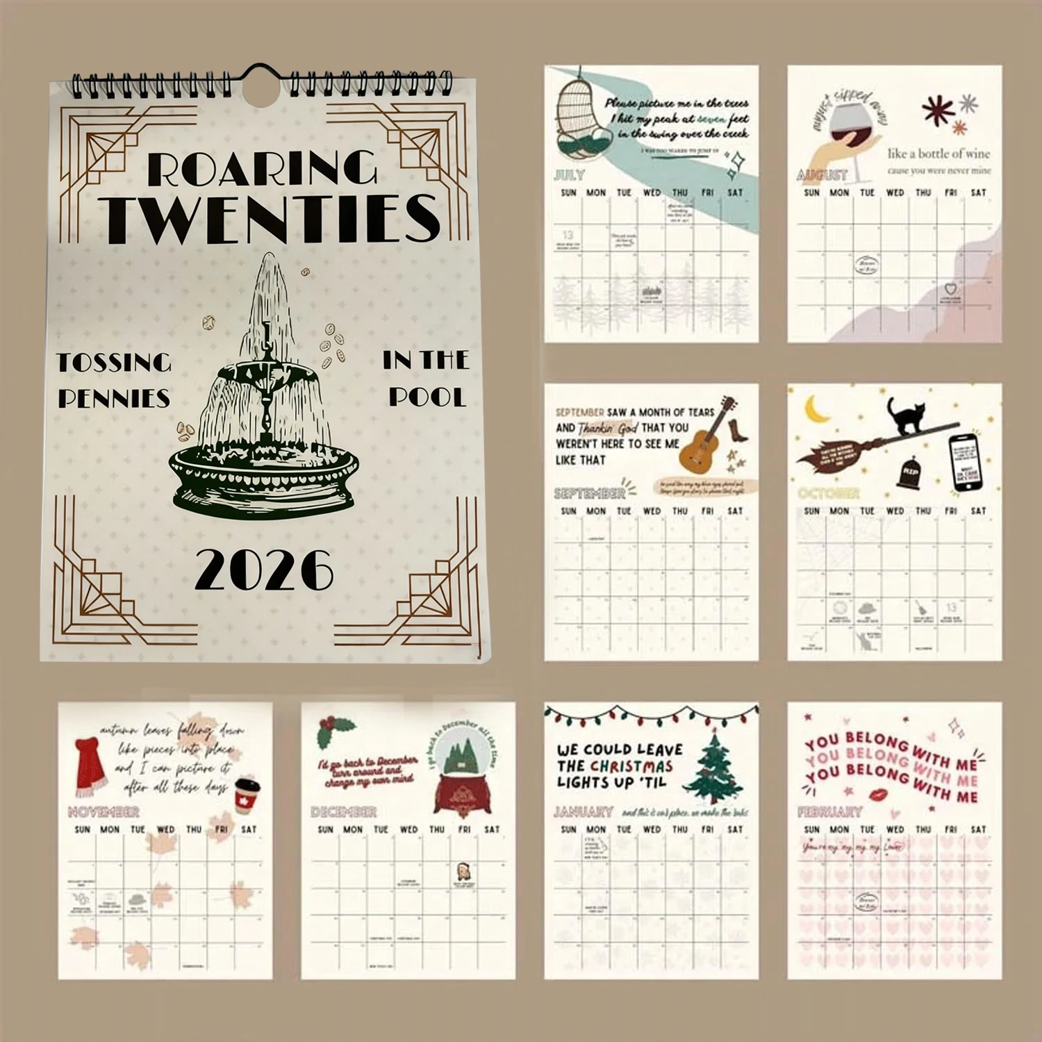 2026 كلمات التقويم هدية التقويم خطة العطلة الشهرية أداة تذكير مناسبة لغرفة النوم والدراسة وغرفة المعيشة