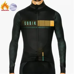 Cobik Winter Hot Wool 10° Thin Coat Men Long Sleeve Jacket Sport Wool Jersey Bicycle Cycle Printed Uniform Road Ciclismo Hombre